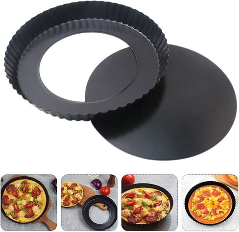Cabilock Black Non-stick Baking Mold for Pizza with Removable Bottom Carbon Steel Pizza Tray for DIY Baking Household Kitchen Tool in Kuwait