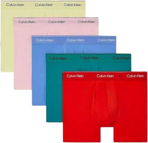 Calvin Klein Men's Pride Cotton Stretch 5-Pack Boxer Brief - NB4231 (Lively Teal, Glacier Blue,Molten,Yellow/Buff Pink, Small) in Kuwait