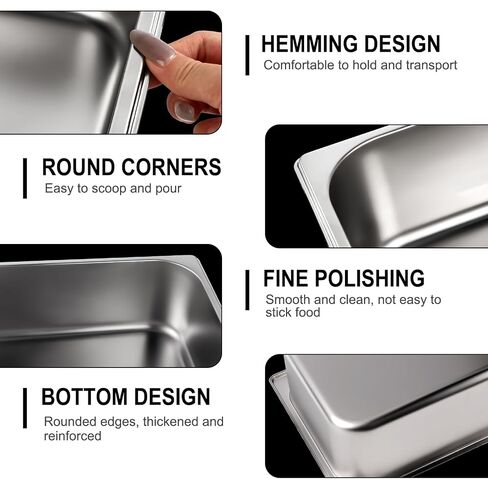 West Bay 4 Pack 1/3 Hotel Pan with Lids, 4'' Deep Steam Table Pan with Lid, 13''L x 6.8''W Stainless Steel Pans for Home, Party, Hotel, Buffet in Kuwait