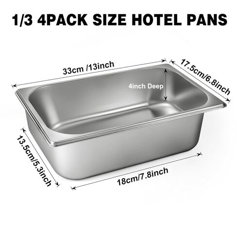 West Bay 4 Pack 1/3 Hotel Pan with Lids, 4'' Deep Steam Table Pan with Lid, 13''L x 6.8''W Stainless Steel Pans for Home, Party, Hotel, Buffet in Kuwait