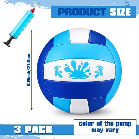 Leitee 3 Pcs 8.5 Inch Waterproof Soft Beach Volleyball Swimming Pool Water Volleyball with Soft Cover and Pump for Teens Adults Outdoor Indoor Pool Beach Play Training Practice(Blue) in Kuwait
