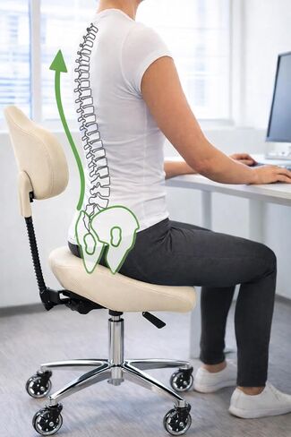 2xhome Set of 1 Ergonomic Saddle Stool with Back | Rolling Office Task Chair Adjustable Height Tilt Recline, Beige with Wheels in Kuwait