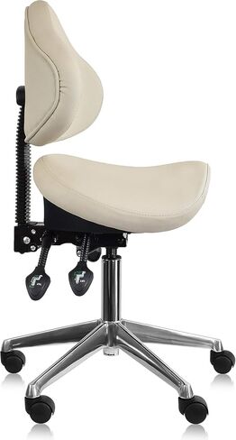 2xhome Set of 1 Ergonomic Saddle Stool with Back | Rolling Office Task Chair Adjustable Height Tilt Recline, Beige with Wheels in Kuwait