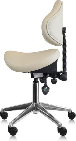 2xhome Set of 1 Ergonomic Saddle Stool with Back | Rolling Office Task Chair Adjustable Height Tilt Recline, Beige with Wheels in Kuwait