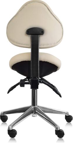 2xhome Set of 1 Ergonomic Saddle Stool with Back | Rolling Office Task Chair Adjustable Height Tilt Recline, Beige with Wheels in Kuwait