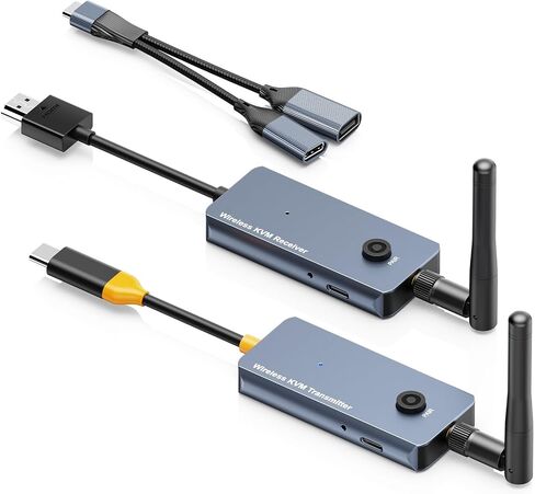 مجموعة جهاز إرسال واستقبال USB-C إلى HDMI KVM بطول 650 قدم/200 متر، 1080 بكسل عند 60 هرتز، موسع USB لاسلكي طويل المدى KVM يدعم بث الشاشة وامتداد إشارة لوحة المفاتيح/الماوس، شحن سريع PD100W in Kuwait