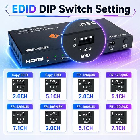 J-Tech Digital 8K HDMI Audio Extractor with eARC ARC 8K 60Hz 4K 120Hz, HDMI to Optical L/R Converter Adapter, HDCP 2.3 HDR CEC EDID [JTECH-8KAE] in Kuwait
