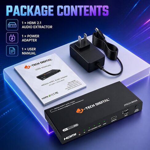 J-Tech Digital 8K HDMI Audio Extractor with eARC ARC 8K 60Hz 4K 120Hz, HDMI to Optical L/R Converter Adapter, HDCP 2.3 HDR CEC EDID [JTECH-8KAE] in Kuwait