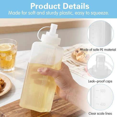 Wide Mouth Squeeze Bottles Squeeze-Bottle Sauce Bottles Squeeze Condiment Dispenser Restaurant Plastic Salad Dressing Squeeze-Bottle Clear Condiment Squeezes Bottle for Sour Cream Food Kitchen in Kuwait