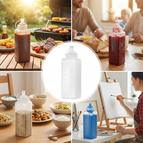 Wide Mouth Squeeze Bottles Squeeze-Bottle Sauce Bottles Squeeze Condiment Dispenser Restaurant Plastic Salad Dressing Squeeze-Bottle Clear Condiment Squeezes Bottle for Sour Cream Food Kitchen in Kuwait