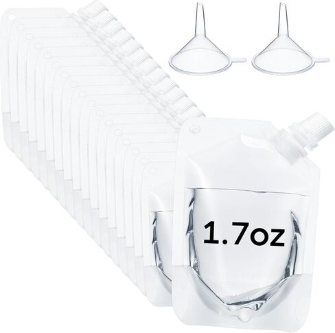 100 Pcs Plastic Pouches Bulk Disposable Clear Juice Pouches Squeeze Salsa Leakproof Beverage Bags with Funnel for Adult Travel Outdoor Sports Concert (1.7 oz) in Kuwait