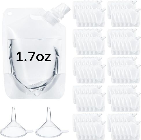 100 Pcs Plastic Pouches Bulk Disposable Clear Juice Pouches Squeeze Salsa Leakproof Beverage Bags with Funnel for Adult Travel Outdoor Sports Concert (1.7 oz) in Kuwait