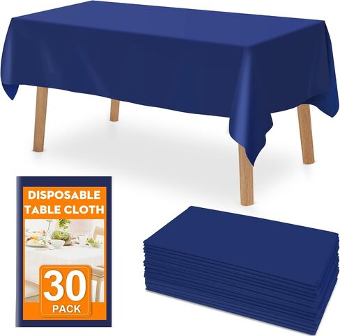 RowinsyDD 30 Pack Blue Plastic Table Cloths Disposable, 54 x 108 Inches Plastic Table Cover for Rectangle Tables, Disposable Tablecloth for Dinning, Parties, BBQ, Wedding, Outdoor in Saudi Arabia