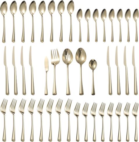 Alata Bailey Champagne Gold 20-Piece Forged Stainless Steel Flatware Set Cutlery Set, Service for 4, Silver Finish, Dishwasher Safe in Kuwait