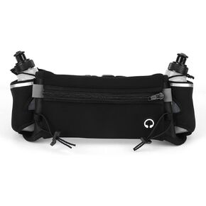 Naroote Running Belt with Water Bottle, Wide Elastic Neoprene Waistband, Anti Slip Sports Belt with 2 Pockets & Headphone Interface, Ideal for Outdoor Sports, Fitness & Jogging (Black) in Kuwait