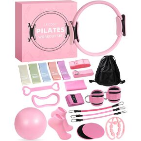 lucdnc Pilates Kit for Home,24 pcs Workouts Sets for Women 14"Pilates Circles 8" Yoga Ball, Resistance Band for Ankle,Back,Legs,Glutes,Pilates Equipment Ideal for Home Gym & Travel Fitness Essentials in Kuwait