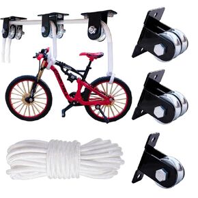 3 Pack Black Pulley Block,1 Pcs Single Pulley & 2 Pcs Double Pulleys with 65Ft Nylon Rope, Wall Mount Cable Pulley System for Lifting System Gym Equipment in Kuwait