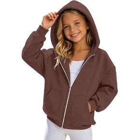 Girls Boys Zip Up Hoodie Long Sleeve Drop Shoulder Hooded Sweatshirt Oversized Solid Color Casual Fall Winter Jackets in Saudi Arabia