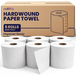Commercial Paper Towel Bulk Case of 6, 800 Feet - White Hardwound Roll Paper Towels for Dispensers - Universal Industrial Dispenser Compatibility, Large Continuous Hard Roll in Kuwait