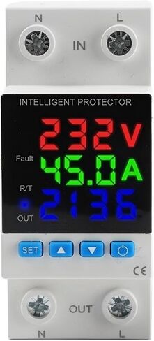 63A Din Rail Adjustable Digital Over Voltage Under Relay Current Protection kWh 220V Energy Meter leisurely in Kuwait