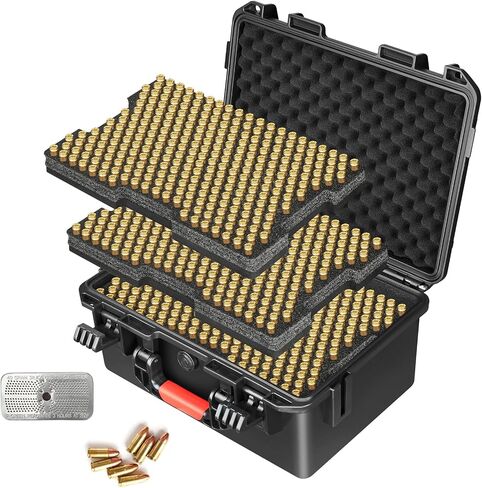 Ammo Box Storage Case for Bullets - 9mm Ammo Case | TSA Approved | Fits 9mm, .40 S&W, .45 ACP, 10mm, 5.7 FN, .38 SPL, .357 MAG - with Silica Gel Canister Ammunition Bullets Waterproof Box(Case Only) in Kuwait