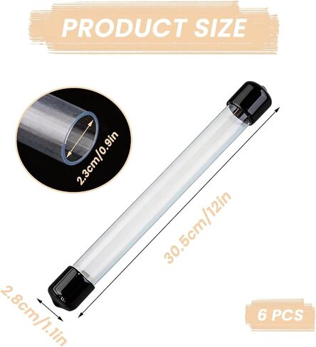 6 Pcs Clear Rigid Plastic Tubing with Caps, 12 Inch Length Incense Storage Tube, ID 0.9 Inch Clear Storage Tube, Storage Holder for Incense Sticks Beads Knitting Needles in Kuwait