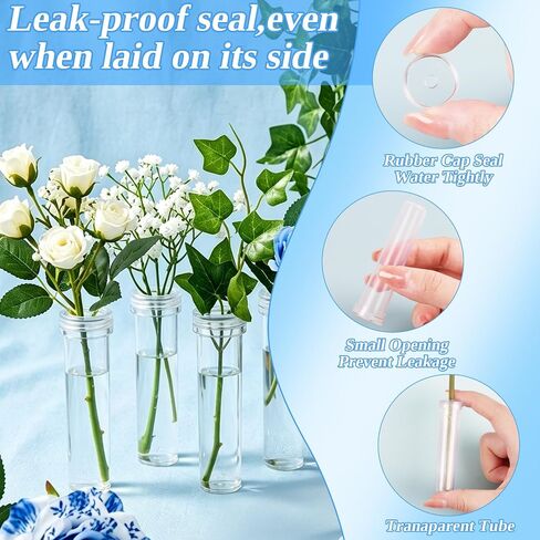 STEFORD 30 Pack Flower Water Tubes with Caps, 2.8 Inch Leak-Proof Plastic Clear Reusable Floral Water Tube for Fresh Flowers Single Stem Rose Arrangement Bouquet Accessories in Kuwait