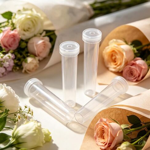 STEFORD 30 Pack Flower Water Tubes with Caps, 2.8 Inch Leak-Proof Plastic Clear Reusable Floral Water Tube for Fresh Flowers Single Stem Rose Arrangement Bouquet Accessories in Kuwait