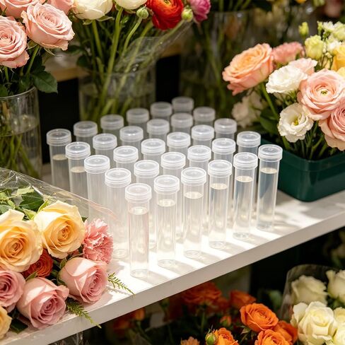 STEFORD 30 Pack Flower Water Tubes with Caps, 2.8 Inch Leak-Proof Plastic Clear Reusable Floral Water Tube for Fresh Flowers Single Stem Rose Arrangement Bouquet Accessories in Kuwait