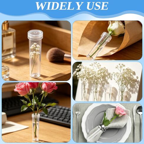 STEFORD 30 Pack Flower Water Tubes with Caps, 2.8 Inch Leak-Proof Plastic Clear Reusable Floral Water Tube for Fresh Flowers Single Stem Rose Arrangement Bouquet Accessories in Kuwait