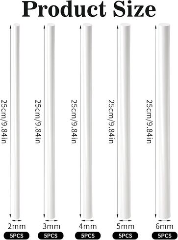 30Pcs ABS Plastic Round Tubes, 5 Sizes 9.8 Inch ABS White Bars Rod Hollow | Round Tube Rounds Connector Cylinder Hollow Bar for DIY and Crafts Table Architectural Model Making(2mm 2.5mm 4mm 5mm 6mm ) in Kuwait