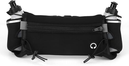 Naroote Running Belt with Water Bottle, Wide Elastic Neoprene Waistband, Anti Slip Sports Belt with 2 Pockets & Headphone Interface, Ideal for Outdoor Sports, Fitness & Jogging (Black) in Kuwait