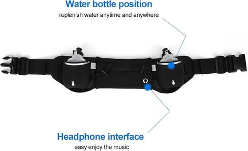Naroote Running Belt with Water Bottle, Wide Elastic Neoprene Waistband, Anti Slip Sports Belt with 2 Pockets & Headphone Interface, Ideal for Outdoor Sports, Fitness & Jogging (Black) in Kuwait