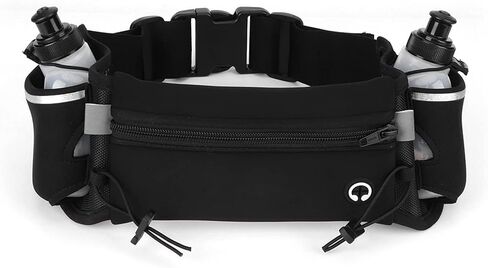 Naroote Running Belt with Water Bottle, Wide Elastic Neoprene Waistband, Anti Slip Sports Belt with 2 Pockets & Headphone Interface, Ideal for Outdoor Sports, Fitness & Jogging (Black) in Kuwait
