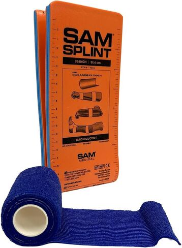 Rescue Essentials SAM Splint Combo Pack, (1) 4.25" x 36" Orange/Blue Flat Fold Moldable Splint for Fracture & Sprain Immobilization Plus (1) 3" x 5 Yard Blue Cohesive Wrap, First Aid - 2 Piece Kit in Kuwait