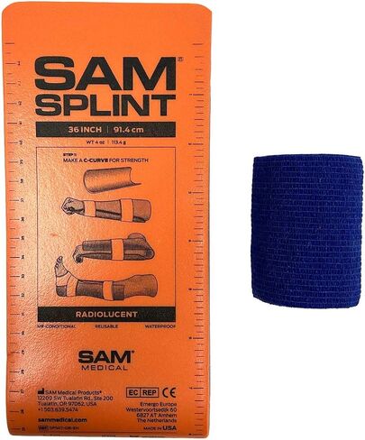Rescue Essentials SAM Splint Combo Pack, (1) 4.25" x 36" Orange/Blue Flat Fold Moldable Splint for Fracture & Sprain Immobilization Plus (1) 3" x 5 Yard Blue Cohesive Wrap, First Aid - 2 Piece Kit in Kuwait