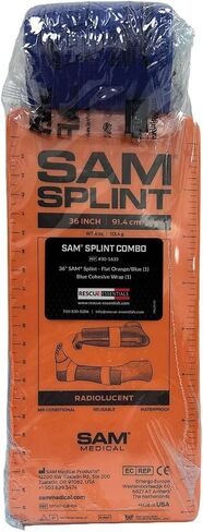 Rescue Essentials SAM Splint Combo Pack, (1) 4.25" x 36" Orange/Blue Flat Fold Moldable Splint for Fracture & Sprain Immobilization Plus (1) 3" x 5 Yard Blue Cohesive Wrap, First Aid - 2 Piece Kit in Kuwait