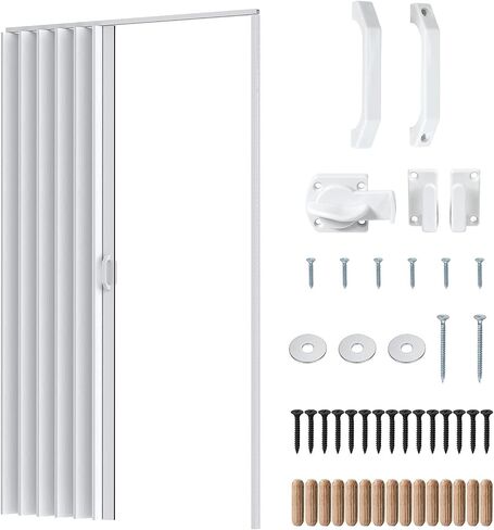 Accordion Door, 48x80in/60x80in PVC Folding Door for Interior, Single Door/Bifold Accordion Closet Door, Includes Latch, Handle, Mounting Hardware (Single(48"×80"×1.57")) in Kuwait