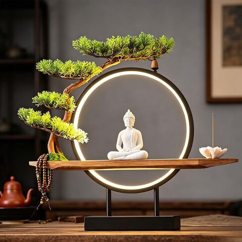Shakyamuni Buddha Ceramic Statue Indoor Backflow Incense Burner with Led Ring Light，Meditation Decoration for Home and Office, Suitable for Cone and Stick Incense in Kuwait