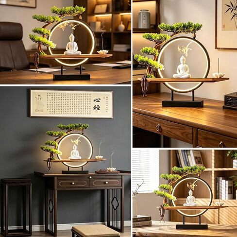 Shakyamuni Buddha Ceramic Statue Indoor Backflow Incense Burner with Led Ring Light，Meditation Decoration for Home and Office, Suitable for Cone and Stick Incense in Kuwait