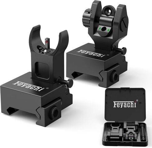 Feyachi S27 Fiber Optic Iron Sights Flip Up Front and Rear Sites with Red and Green Dot Picatinny Backup Sight Set (Black) in Kuwait