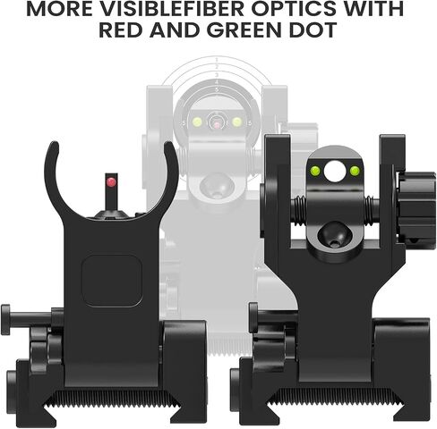 Feyachi S27 Fiber Optic Iron Sights Flip Up Front and Rear Sites with Red and Green Dot Picatinny Backup Sight Set (Black) in Kuwait