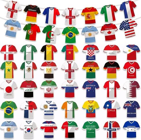 2026 World Cup Soccer Jersey Flag Banner, Flags of the World Bunting Garland, 49 Pcs International Country Flags Garland for World Cup Decorations, Soccer Party Decorations, Soccer Themed Parties in Kuwait