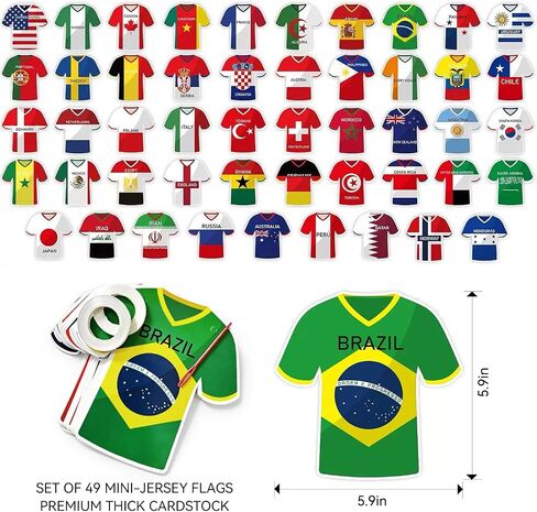 2026 World Cup Soccer Jersey Flag Banner, Flags of the World Bunting Garland, 49 Pcs International Country Flags Garland for World Cup Decorations, Soccer Party Decorations, Soccer Themed Parties in Kuwait