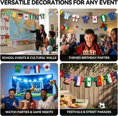 2026 World Cup Soccer Jersey Flag Banner, Flags of the World Bunting Garland, 49 Pcs International Country Flags Garland for World Cup Decorations, Soccer Party Decorations, Soccer Themed Parties in Kuwait