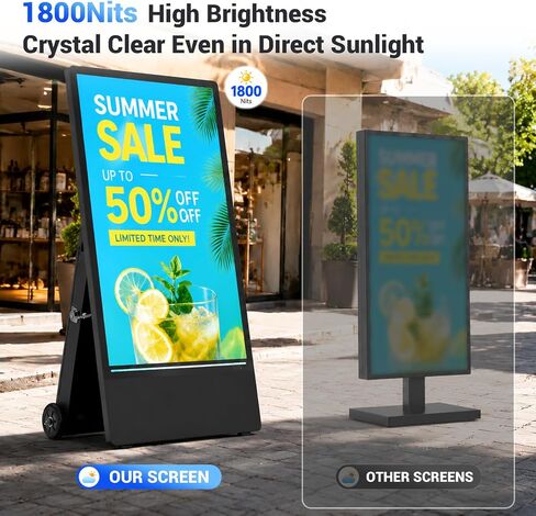 43" Portable Outdoor Digital Signage Display, 1800 Nits High Brightness, FHD Mobile Advertising Display Kiosk, Built-in Battery, Android OS, USB AutoPlay & Copy Mode, WiFi/Ethernet in Kuwait