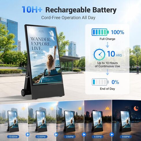 43" Portable Outdoor Digital Signage Display, 1800 Nits High Brightness, FHD Mobile Advertising Display Kiosk, Built-in Battery, Android OS, USB AutoPlay & Copy Mode, WiFi/Ethernet in Kuwait