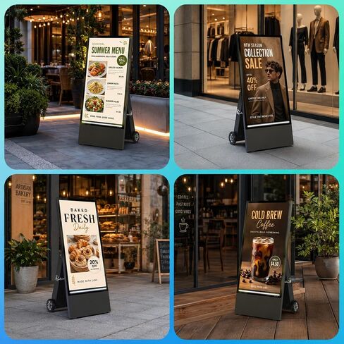 43" Portable Outdoor Digital Signage Display, 1800 Nits High Brightness, FHD Mobile Advertising Display Kiosk, Built-in Battery, Android OS, USB AutoPlay & Copy Mode, WiFi/Ethernet in Kuwait