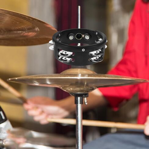 Mounted Tambourine Drum Bell 6-inch round Black Wooden Tambourine with Clip for Drum Kit Expansion, Replaceable Percussion Instrument Suitable for Music Performance and Practice in Kuwait