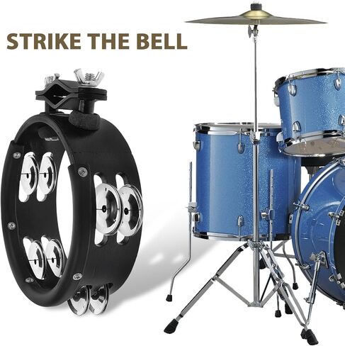 Mounted Tambourine Drum Bell 6-inch round Black Wooden Tambourine with Clip for Drum Kit Expansion, Replaceable Percussion Instrument Suitable for Music Performance and Practice in Kuwait